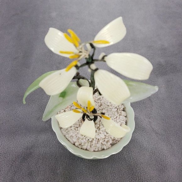 Taiwanese Spinach Jade & Semi Precious Gems Bonsai Tree, Vintage Bonsai Tree, Fl - Picture 9 of 11